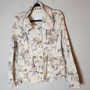 Anthropologie Daughters Of The Liberation Floral Denim Jacket Roll Tab Sleeves 8